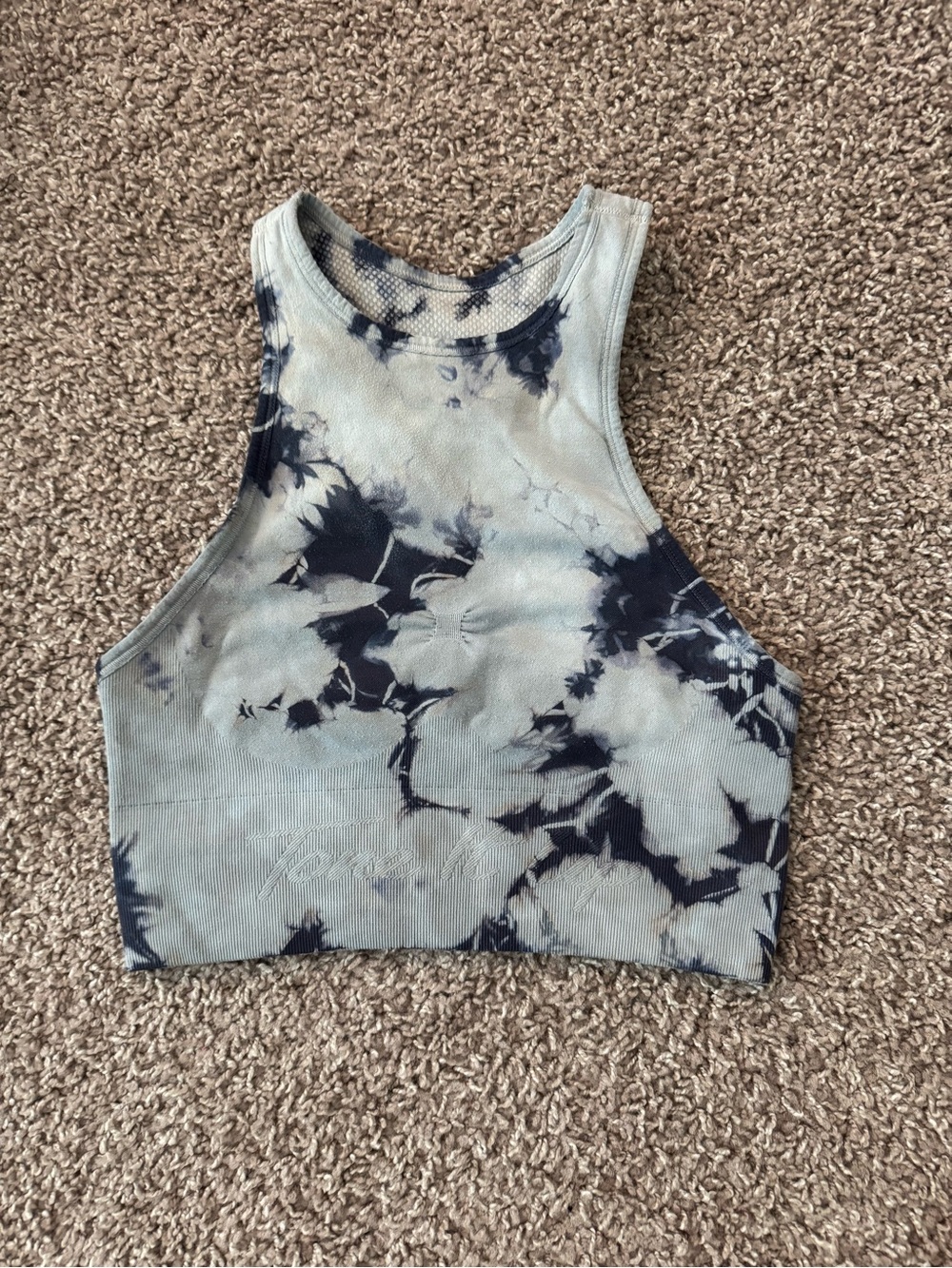 AVOCADO Tone It Up Blue and Black Tie-Dye High Neck Crop sports bra tank